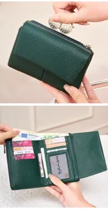 Damen RFID anti-magnetisch dreifach Geldbörse Litschi Muster Leder Kurz Portemonnaie