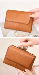 Damen Geldbörse kurz Litchi Muster braune Münztasche multifunktional kompakt Kartenhalter