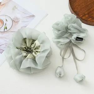 Set d'élastiques à cheveux en organza vert clair avec pendentif tulipe et ruban chic.