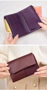 Damen RFID anti-magnetische kurze trifold Geldbörse Litschi Muster multifunktionale Tasche