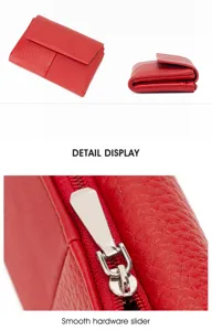Rote RFID anti-magnetische Damen Dreifachbörse Narbenleder kompakte Münztasche Detailansicht