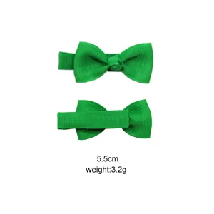 Kids green bow hair clip 5.5cm handmade solid color hair accessories for baby girls toddler