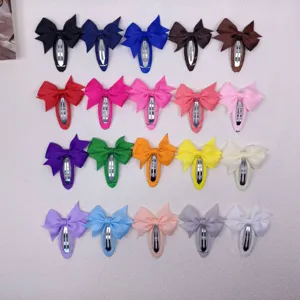 Colorful ribbon bow hair clips set, cute pastoral style children hair accessories details view.
