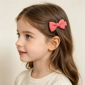 Cute pink bow hair clip for baby girls, handmade fabric hair barrette non slip toddler kids.