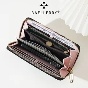 Women Long PU Leather Wallet Large Capacity Clutch Zipper Purse With Wristlet Faux Leather Card Holder Mobile Phone Wallet Commuter Bag