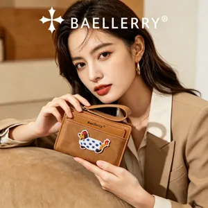 Women Cartoon Dog Embroidered PU Leather Short Wallet Fashion Multi-functional Zipper Coin Purse With Wristlet Cute Card Holder
