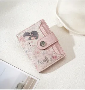 Pink women short wallet cute cartoon card holder multi-slot coin purse chic style detail view