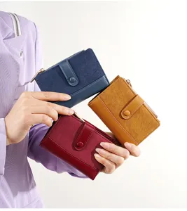 Stylish women short wallet color block card holder coin purse multi-color pocket wallet detail.