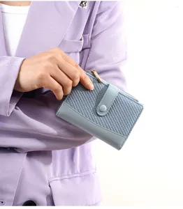 Women short wallet woven texture contrast color coin purse card holder chic daily accessory
