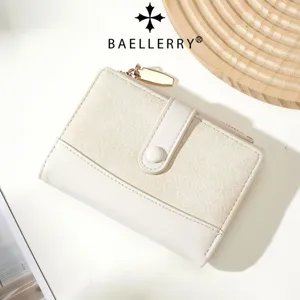 Fashion Women Short Wallet Patchwork PU Leather Card Holder With Zipper Coin Pocket Snap Closure Minimalist Portable Money Clip Clutch Bag
