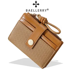Women Fashion PU Leather Bifold Short Wallet Color Block Zipper Coin Purse Multi Card Slots Clutch Purse With Wristlet Stripe