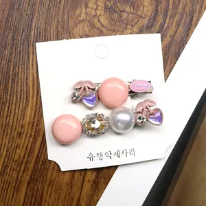 Cute pink crystal hair clip set korean style sweet side hairpin for women and girls daily wear