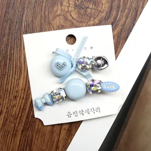 Cute and stylish blue bow rhinestone hair clips set, sweet girl style side clips for daily wear.