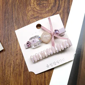 Cute pink bow crystal duckbill hair clip set sweet Korean style side hairpin hair accessories