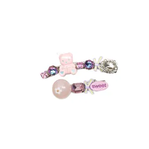Sweet cute bear rhinestone duckbill hair clips set for women fashion hair accessories.