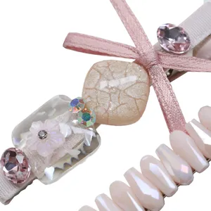 Cute pink bow crystal duckbill hair clip sweet side hair accessory for women daily wear