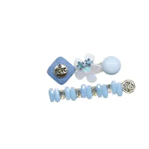 Blue crystal hair clip set, cute side hairpin for women, sweet Korean style hair accessories.