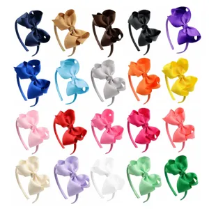 Large Grosgrain Ribbon Bow Headband For Kids Girls Handmade Bowknot Hairband Children Hair Accessories Solid Color Hair Hoop