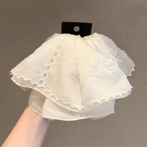 Sweet Floral Embroidery Lace Hair Claw Clip For Women High Ponytail Shark Clip Elegant Girly Pearl Pendant Hair Accessories
