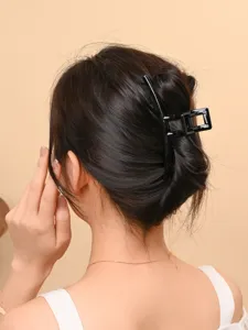 Minimalist black hair claw clip for women, sleek rectangle shark clip for elegant updo styles.