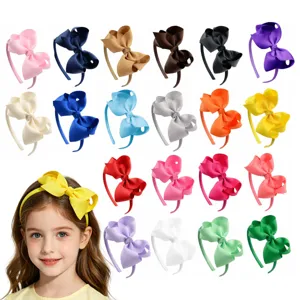 Detailed view of 4-inch colorful ribbon bow headbands for kids, various vibrant colors available.