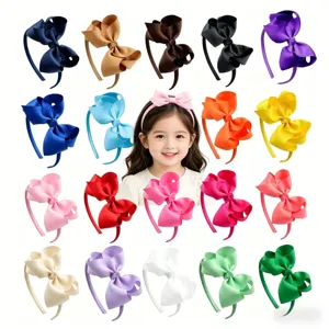 Details of kids bow headband, 4 inch grosgrain ribbon hair hoops with vibrant colors.