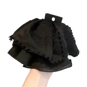 Black lace floral embroidered hair claw clip sweet multi-layer ruffle hair accessory for women