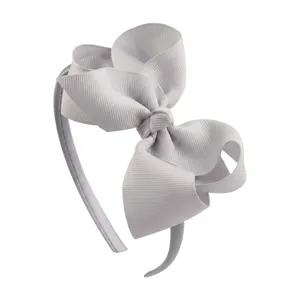 Grey grosgrain ribbon bow headband for cute kids hair accessories and daily wear style details.