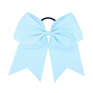 8-Zoll hellblaue Ripsband Schwalbenschwanz Haarschleife Detail, elastisches Haargummi.