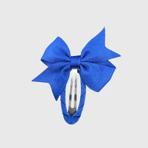 Blue grosgrain ribbon bow hair clip, cute pastoral style hair accessory for daily wear.