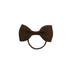 Elastico per capelli con fiocco in gros-grain marrone, fascia elastica tinta unita bambini.