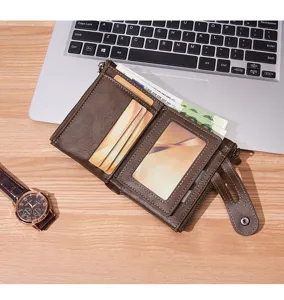 Men's Vintage Short Wallet Multi-Card Double Zipper Coin Purse Business Card Holder