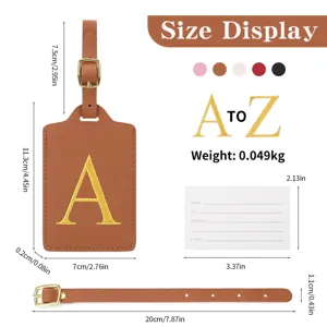 Étiquette de bagage en cuir PU avec broderie de lettres, porte-adresse pour valise.