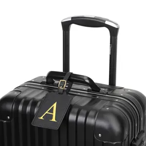 Schwarzes Gepäckschild aus PU-Leder mit gold besticktem Buchstaben A für Reisekoffer