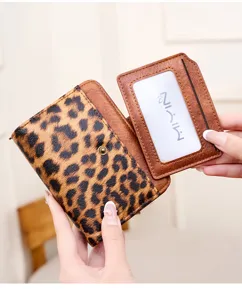 Damen Kurzgeldbörse retro Leo-Print Akkordeon Kartenetui multifunktional minimalistisch Geldbörse