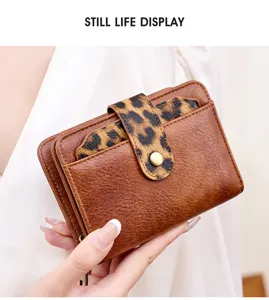 Damen Kurzbrieftasche Retro Leo-Print Kartenetui multifunktionales kompaktes Portemonnaie stilvoll