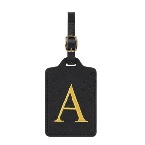 Schwarzes PU Leder Gepäckschild mit goldenem Buchstaben A, tragbares Reisekoffer Etikett.