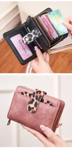 Damen Kurzbrieftasche Retro Leo-Print Kartenetui multifunktionales Reißverschluss Portemonnaie