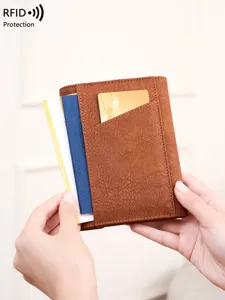 Portapassaporto RFID pieghevole portadocumenti da viaggio organizer carte stile pelle marrone