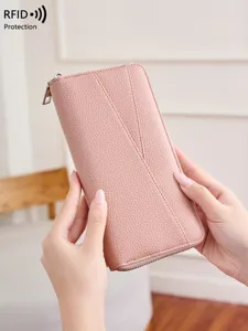 Προστασία RFID Γυναικείο Πορτοφόλι Μοτίβο Λίτσι PU Δέρμα Μακρύ Πορτοφόλι Μεγάλη Χωρητικότητα Clutch Θήκες Καρτών Φερμουάρ