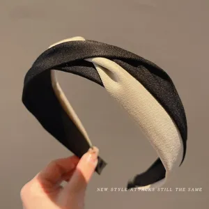 Retro minimalist black and white twisted wide headband stylish Korean hair hoop for daily wear