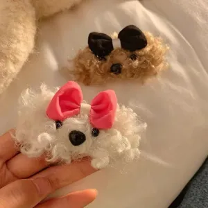 Süße Plüsch Hund Haarnadeln mit Schleife für Winter Mädchen schöne süße Haarschmuck Accessoires