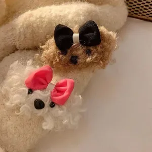 Süße Plüsch Welpen Haarklammern mit Schleifen, flauschige Winter Haaraccessoires für Mädchen.