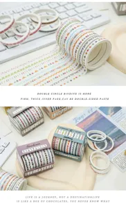Vista dettagliata di set di nastri washi colorati e scatole, perfetti per decorare il diario.