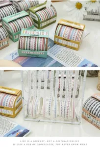Set di nastro washi in scatola con bordi sottili, nastri adesivi decorativi colorati per uso.