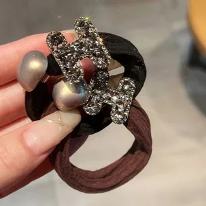 Alloy Rhinestone Letter Hair Ring With Artificial Pearl High Elasticity Rubber Band Handmade Commuting Everyday Women Headwear Gift
