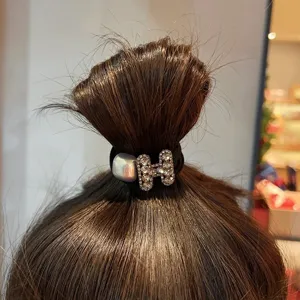 Rhinestone H hair band pearl elastic hair rope bun accessories for women daily styling.