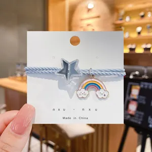Koreaans schattige ster regenboog haarelastiek armand dubbel gebruik gevlochten haar