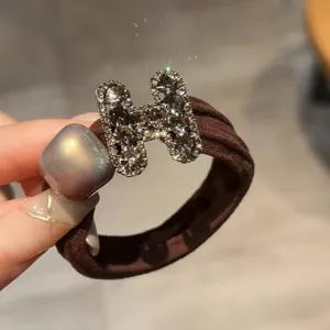 Rhinestone H letter hair tie brown elastic scrunchie fashionable hair accessory chic
