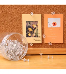 Transparent push pins clear thumb tacks plastic head metal points for cork board 200pcs